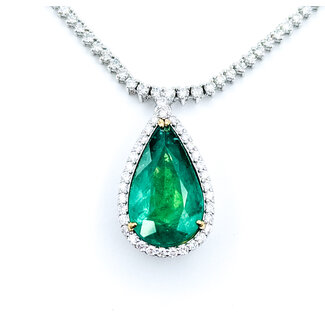 Necklace Tennis Necklace Drop 5.24ctw Round Diamonds 6.55ctw Emerald Plat & 18ky .9x.55" 17" 26.0g 225110117