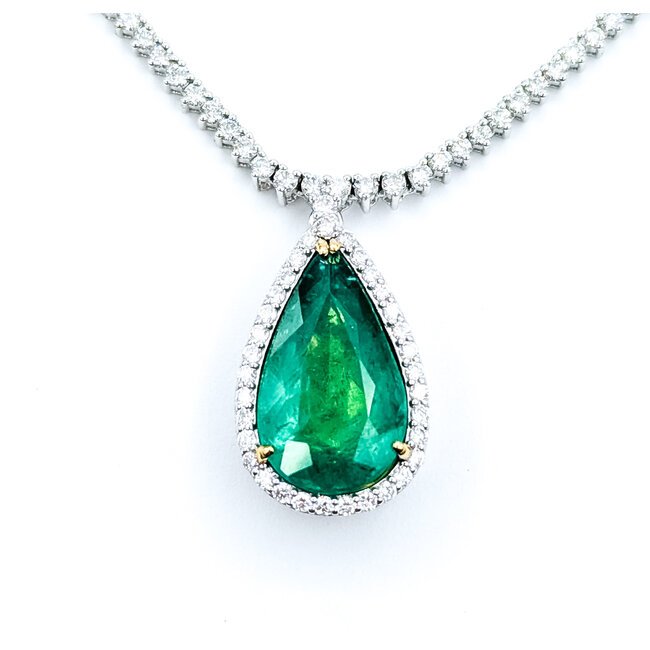 Necklace Tennis Necklace Drop 5.24ctw Round Diamonds 6.55ctw Emerald Plat & 18ky .9x.55" 17" 26.0g 225110117