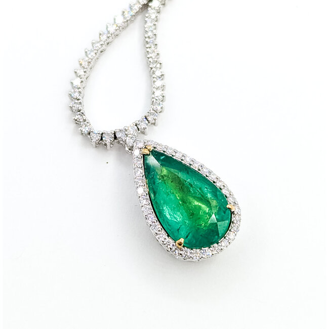Necklace Tennis Necklace Drop 5.24ctw Round Diamonds 6.55ctw Emerald Plat & 18ky .9x.55" 17" 26.0g 225110117