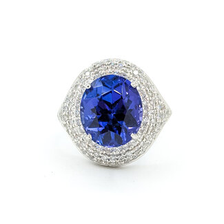 Ring Cocktail 1.50ctw Round Diamonds 8.74ctw Bluish Violet Tanzanite GIA Plat 20mm Sz6.5 12.8g 225110120