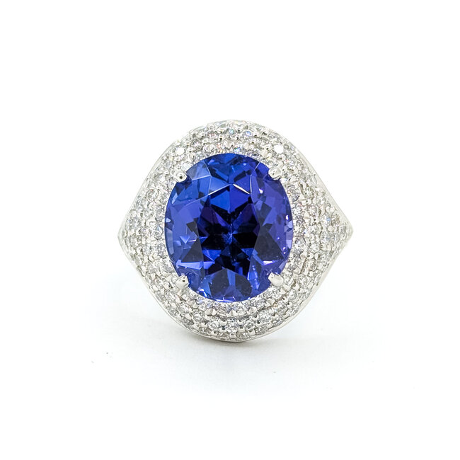 Ring Cocktail 1.50ctw Round Diamonds 8.74ctw Bluish Violet Tanzanite GIA Plat 20mm Sz6.5 12.8g 225110120