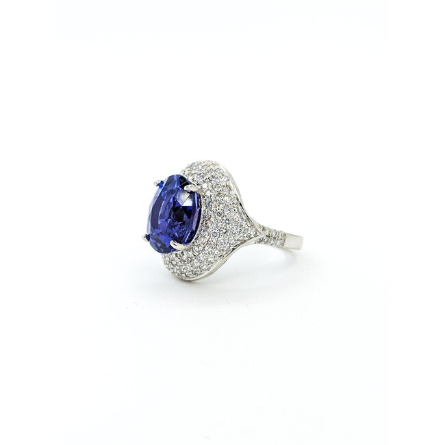Ring Cocktail 1.50ctw Round Diamonds 8.74ctw Bluish Violet Tanzanite GIA Plat 20mm Sz6.5 12.8g 225110120
