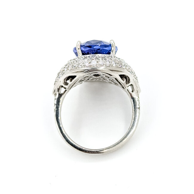 Ring Cocktail 1.50ctw Round Diamonds 8.74ctw Bluish Violet Tanzanite GIA Plat 20mm Sz6.5 12.8g 225110120