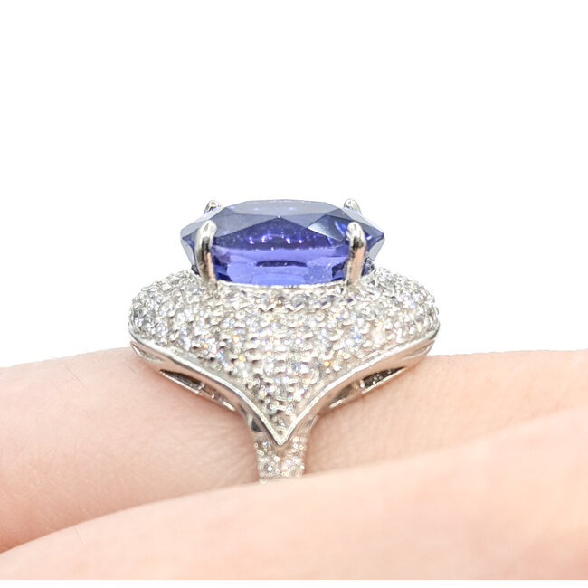 Ring Cocktail 1.50ctw Round Diamonds 8.74ctw Bluish Violet Tanzanite GIA Plat 20mm Sz6.5 12.8g 225110120