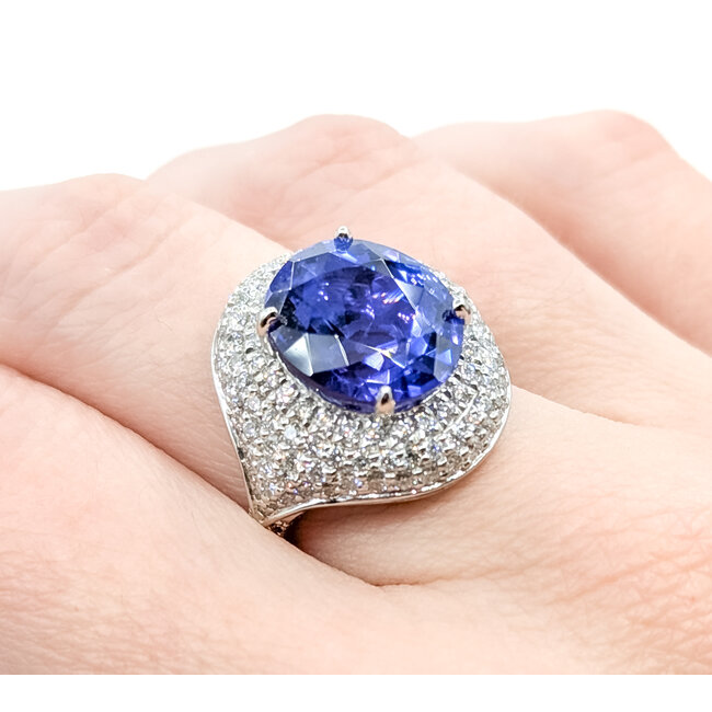 Ring Cocktail 1.50ctw Round Diamonds 8.74ctw Bluish Violet Tanzanite GIA Plat 20mm Sz6.5 12.8g 225110120
