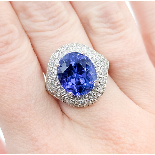Ring Cocktail 1.50ctw Round Diamonds 8.74ctw Bluish Violet Tanzanite GIA Plat 20mm Sz6.5 12.8g 225110120
