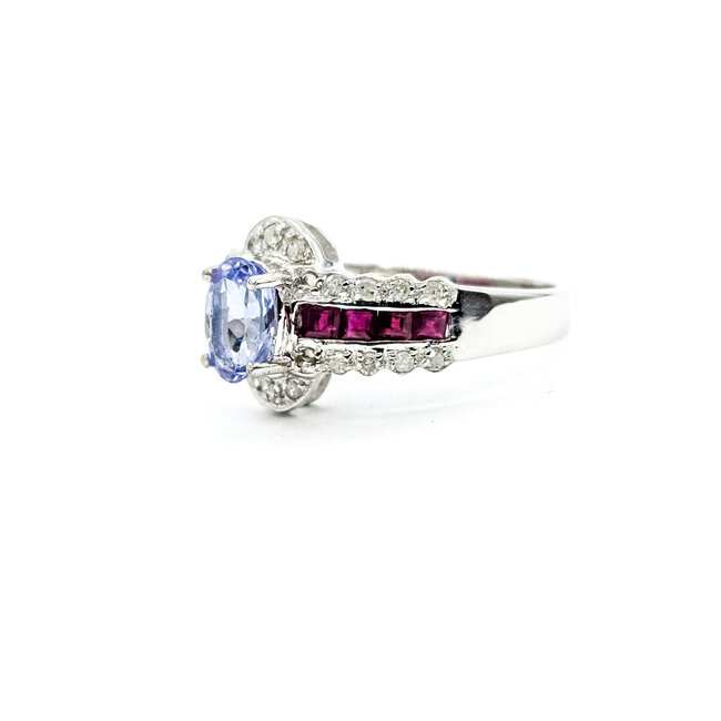 Ring 0.18ctw Diamonds .85ct Pastel Purple Tanzanite .50ctw Red Ruby 14kw 5.5mm Sz7 3.54g 225100083