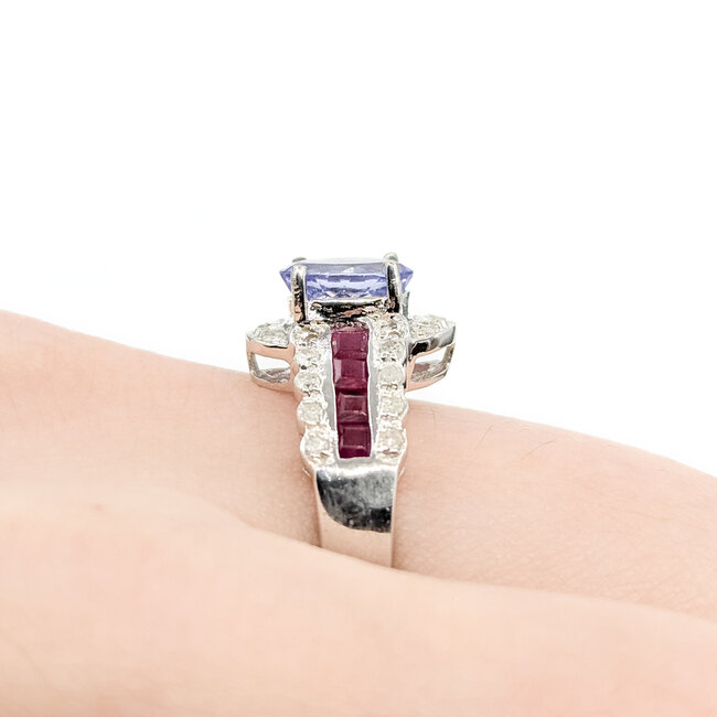 Ring 0.18ctw Diamonds .85ct Pastel Purple Tanzanite .50ctw Red Ruby 14kw 5.5mm Sz7 3.54g 225100083