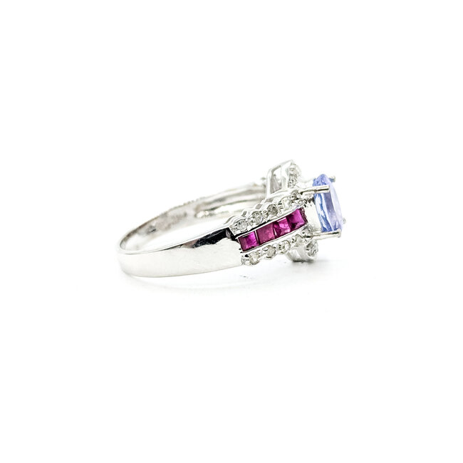 Ring 0.18ctw Diamonds .85ct Pastel Purple Tanzanite .50ctw Red Ruby 14kw 5.5mm Sz7 3.54g 225100083