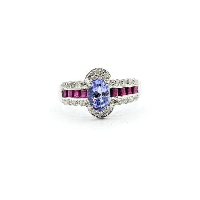 Ring 0.18ctw Diamonds .85ct Pastel Purple Tanzanite .50ctw Red Ruby 14kw 5.5mm Sz7 3.54g 225100083