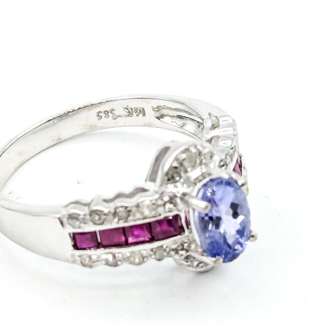 Ring 0.18ctw Diamonds .85ct Pastel Purple Tanzanite .50ctw Red Ruby 14kw 5.5mm Sz7 3.54g 225100083