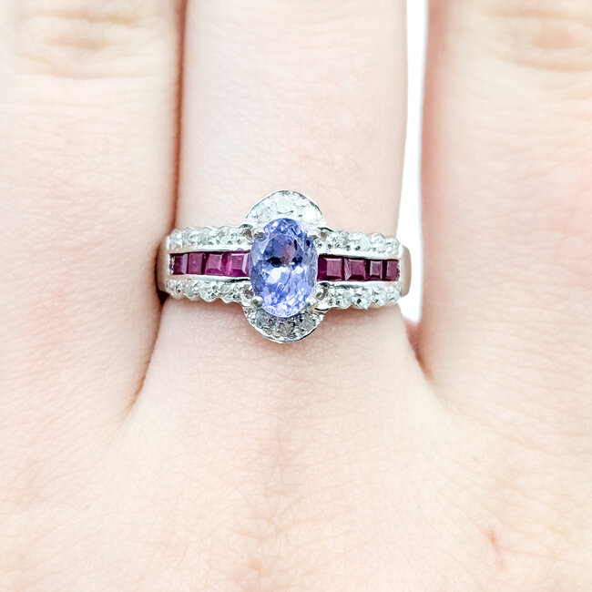 Ring 0.18ctw Diamonds .85ct Pastel Purple Tanzanite .50ctw Red Ruby 14kw 5.5mm Sz7 3.54g 225100083