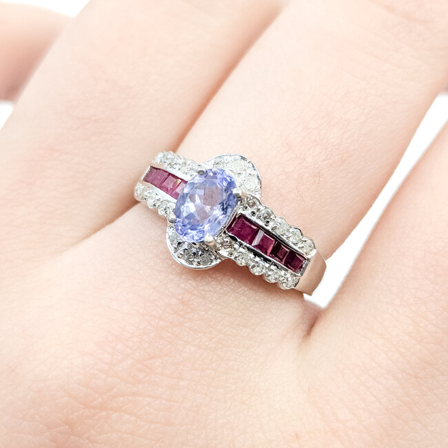 Ring 0.18ctw Diamonds .85ct Pastel Purple Tanzanite .50ctw Red Ruby 14kw 5.5mm Sz7 3.54g 225100083