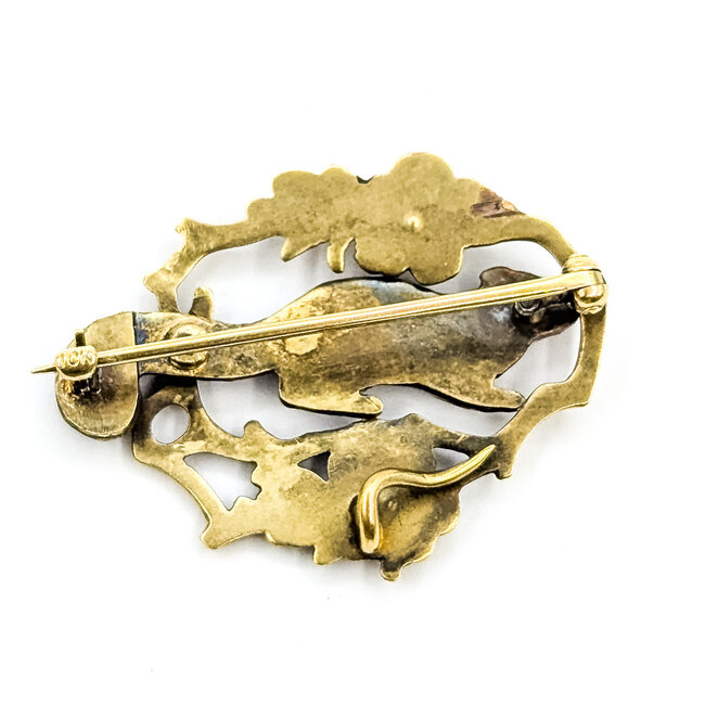 Brooch Squirel Enamel .04ctw Old Mine Cut Diamonds 10ky 1.25x.9" 3.85g 225110083