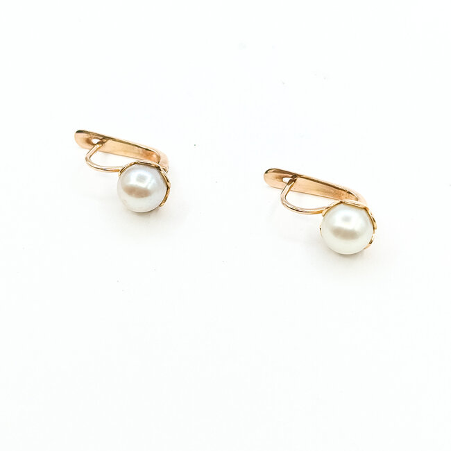 Earrings Lever Back 7.5mm Pearls 14ky .8x.3" 4.06g 225100165