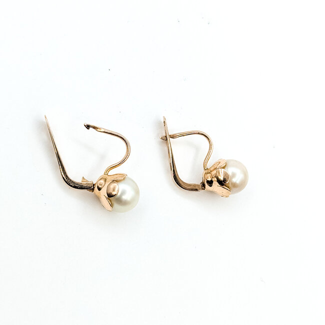 Earrings Lever Back 7.5mm Pearls 14ky .8x.3" 4.06g 225100165