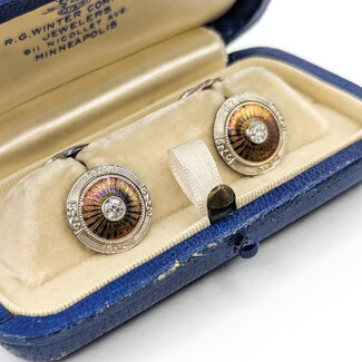 Cufflinks Engraved Vintage .26ctw Transitional Cut Diamonds 14ktt 14.5mm 4.2g 225110075