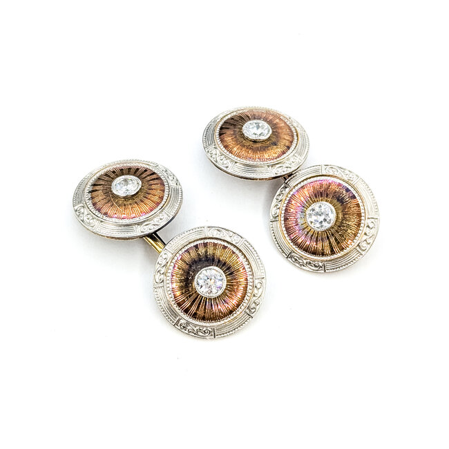 Cufflinks Engraved Vintage .26ctw Transitional Cut Diamonds 14ktt 14.5mm 4.2g 225110075