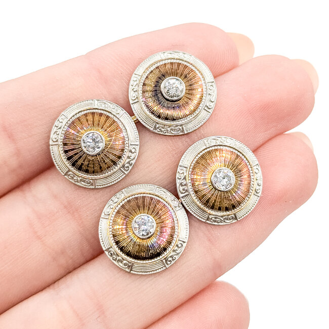 Cufflinks Engraved Vintage .26ctw Transitional Cut Diamonds 14ktt 14.5mm 4.2g 225110075