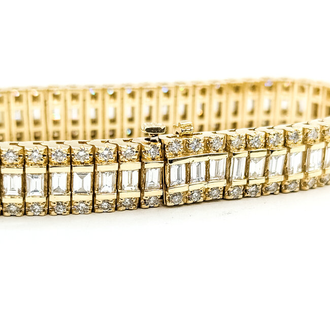 Bracelet Railroad 9.4ctw Round & Baguette Diamonds 14ky 9mm 6.85" 41.29g 225110064