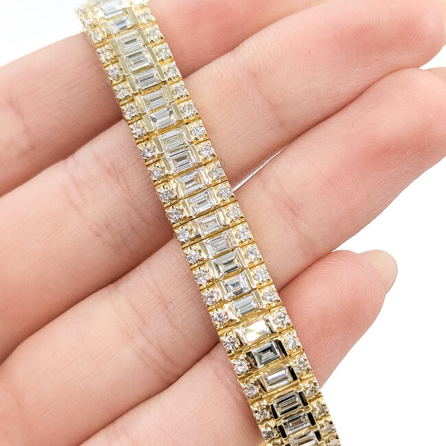 Bracelet Railroad 9.4ctw Round & Baguette Diamonds 14ky 9mm 6.85" 41.29g 225110064