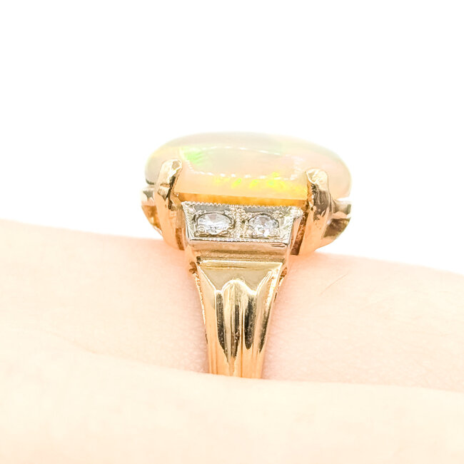 Ring 5-Stone .12ctw Round Diamonds 2.78ct Opal 14ky 13mm Sz7.5 3.9g 225110087