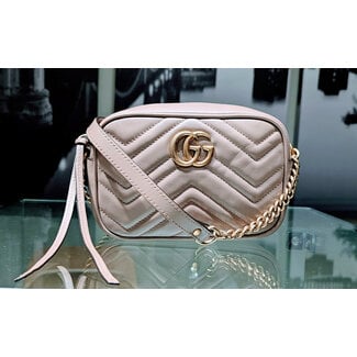 Camera Bag Gucci Marmont Matelasse Calfskin Pink Beige Leather 125115074