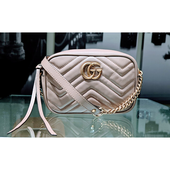 Camera Bag Gucci Marmont Matelasse Calfskin Pink Beige Leather 125115074