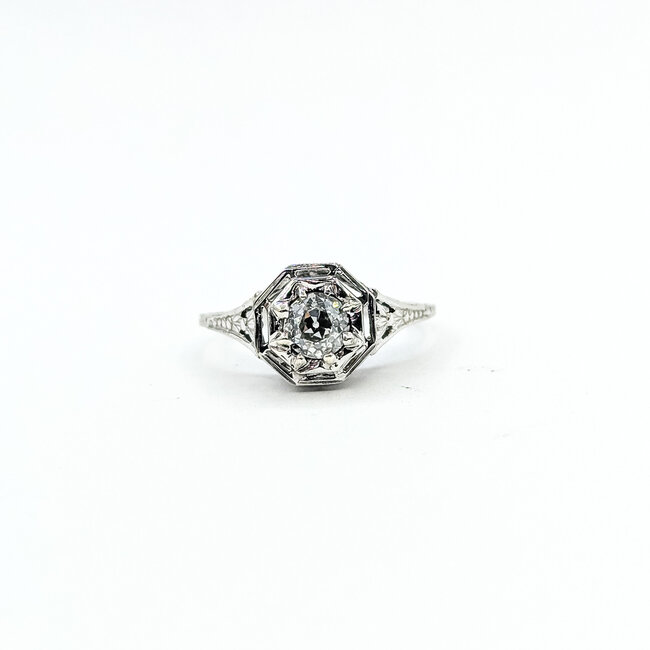 Ring Filigree Engagement 0.37ctw Old Euro Cut Diamond 18kw 9mm Sz6.5 2.77g 225110057