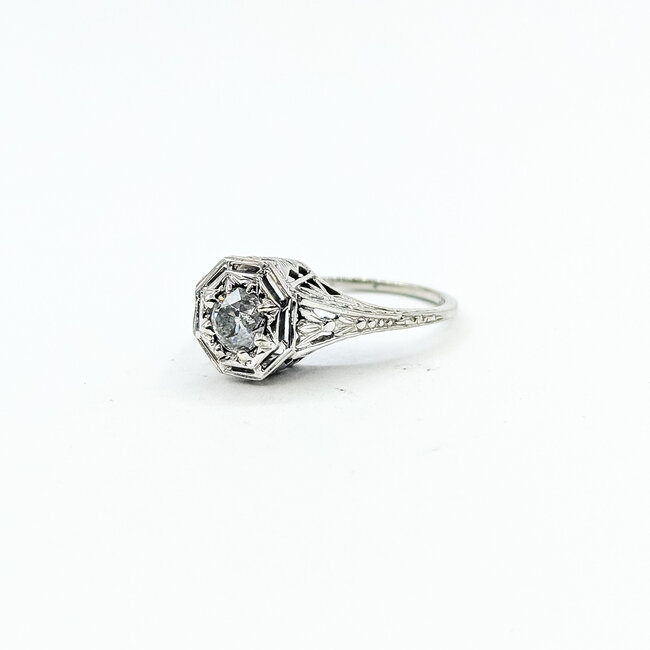 Ring Filigree Engagement 0.37ctw Old Euro Cut Diamond 18kw 9mm Sz6.5 2.77g 225110057