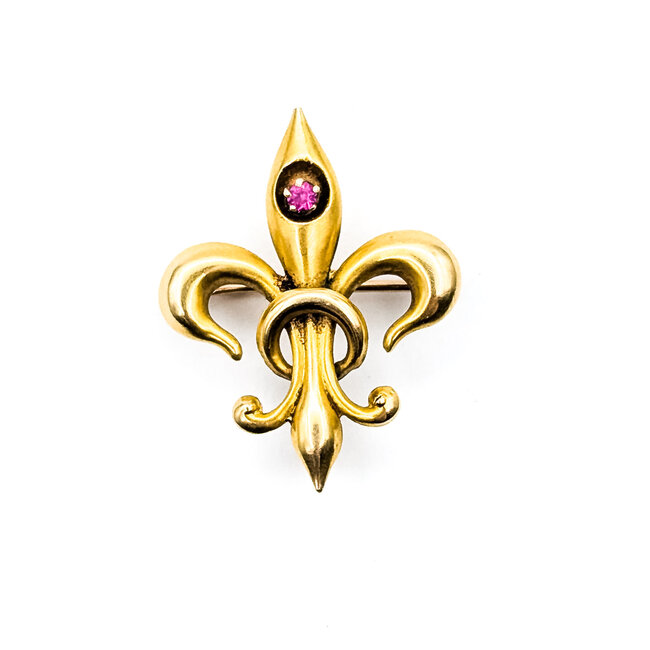 Brooch Fleur De Lis .03ct Ruby 14ky 1.1x.85" 2.16g 225110084