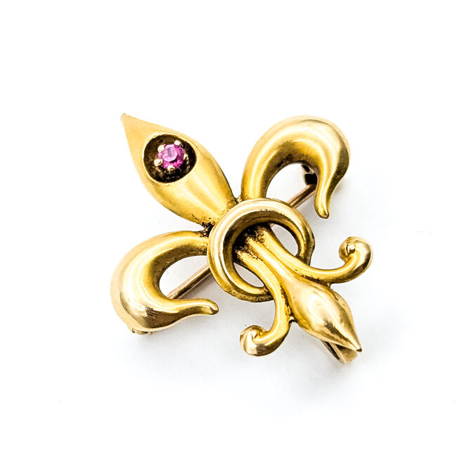 Brooch Fleur De Lis .03ct Ruby 14ky 1.1x.85" 2.16g 225110084