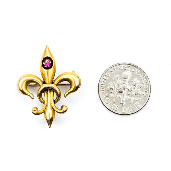 Brooch Fleur De Lis .03ct Ruby 14ky 1.1x.85" 2.16g 225110084