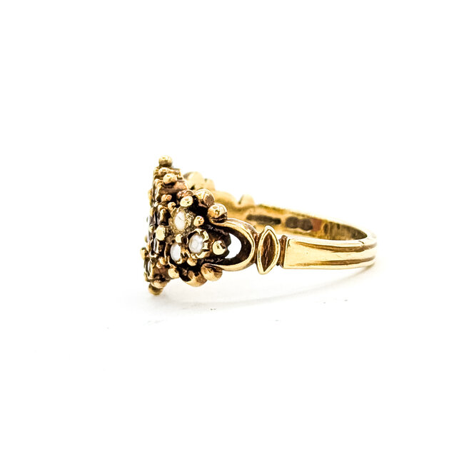 Ring Ornate 1ctw Mozambique Garnet 2mm White Seed Pearls 14ky 13mm Sz7.5 5.22g 225110092