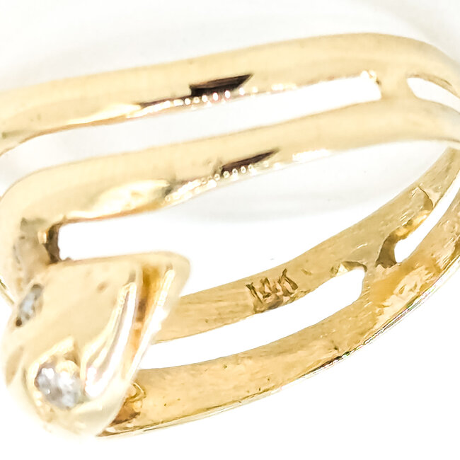 Ring Coiled Snake .05ctw Old Mine Cut Diamonds 14ky 14mm Sz6 3.24g 225110085