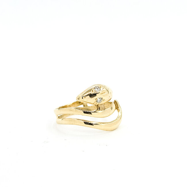 Ring Coiled Snake .05ctw Old Mine Cut Diamonds 14ky 14mm Sz6 3.24g 225110085
