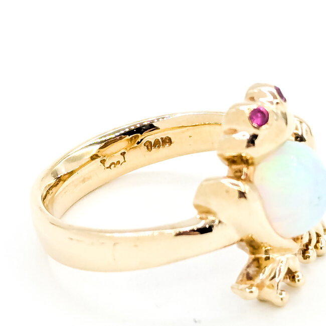 Ring Frog 1ct Lab Opal .03ct Red Ruby 14ky 15mm Sz6.76 5.01g 125100052