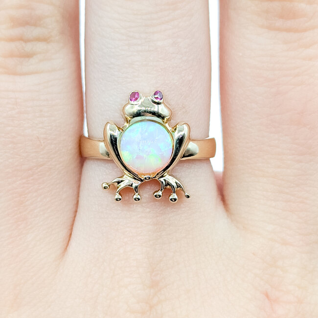 Ring Frog 1ct Lab Opal .03ct Red Ruby 14ky 15mm Sz6.76 5.01g 125100052