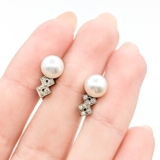Earrings Screwbacks Vintage 0.06ctw Single Cut Diamonds 7.25mm Pearl 14kw 7.25mm 3.1g 225110072