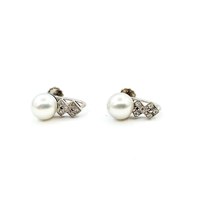 Earrings Screwbacks Vintage 0.06ctw Single Cut Diamonds 7.25mm Pearl 14kw 7.25mm 3.1g 225110072