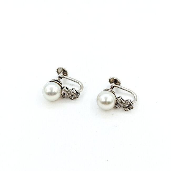 Earrings Screwbacks Vintage 0.06ctw Single Cut Diamonds 7.25mm Pearl 14kw 7.25mm 3.1g 225110072
