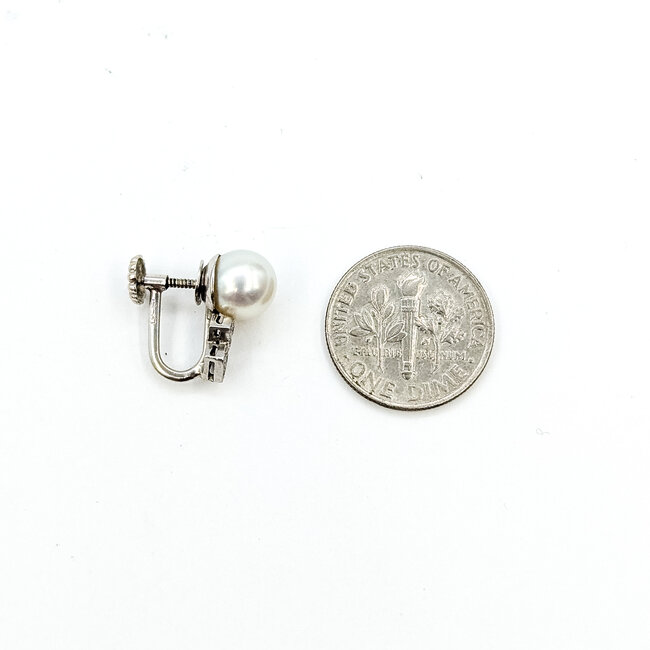 Earrings Screwbacks Vintage 0.06ctw Single Cut Diamonds 7.25mm Pearl 14kw 7.25mm 3.1g 225110072