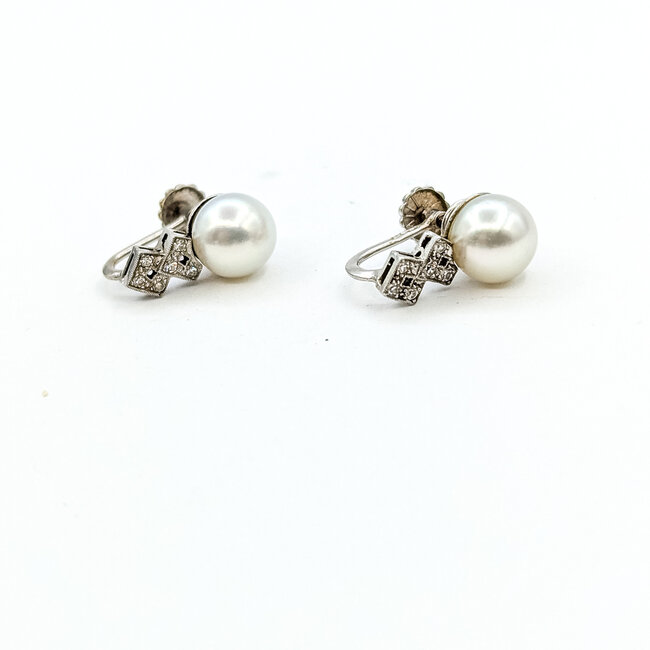 Earrings Screwbacks Vintage 0.06ctw Single Cut Diamonds 7.25mm Pearl 14kw 7.25mm 3.1g 225110072
