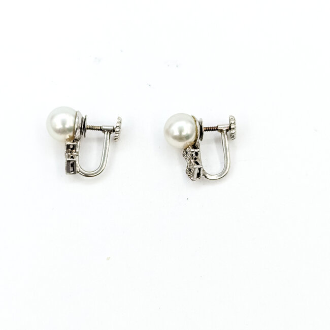 Earrings Screwbacks Vintage 0.06ctw Single Cut Diamonds 7.25mm Pearl 14kw 7.25mm 3.1g 225110072