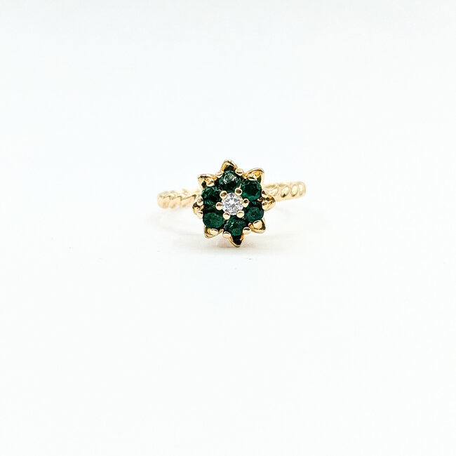 Ring Flower 0.07ctw Round Diamond .50ctw Green Emerald 14ky 2mm Sz6 3.83g 225100047