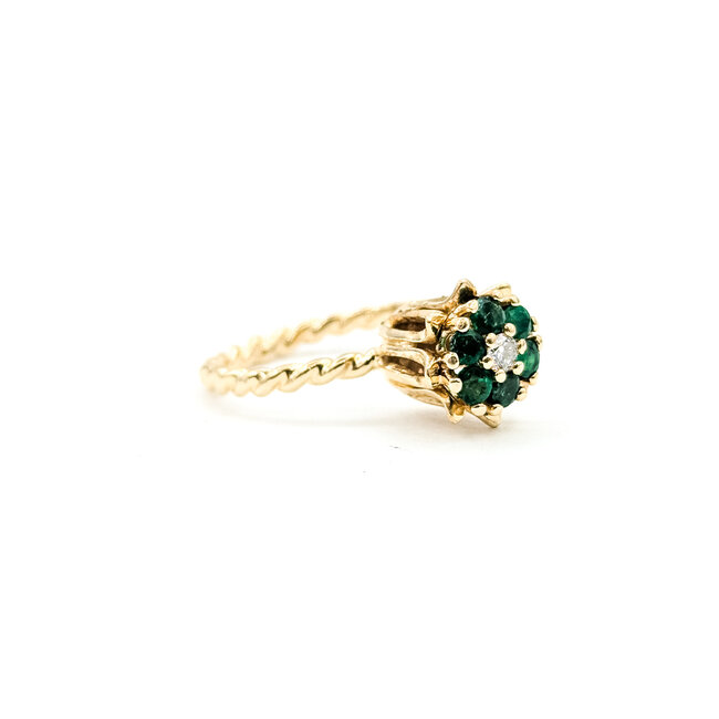 Ring Flower 0.07ctw Round Diamond .50ctw Green Emerald 14ky 2mm Sz6 3.83g 225100047