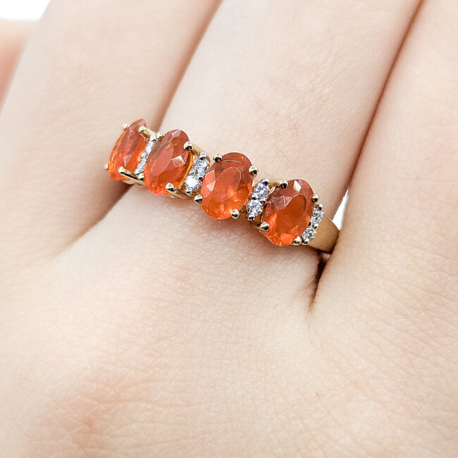 Ring 4-Stone .05ctw Round Diamonds 1.20ctw Fire Opal 14ky 6mm Sz8 2.52g 225100038