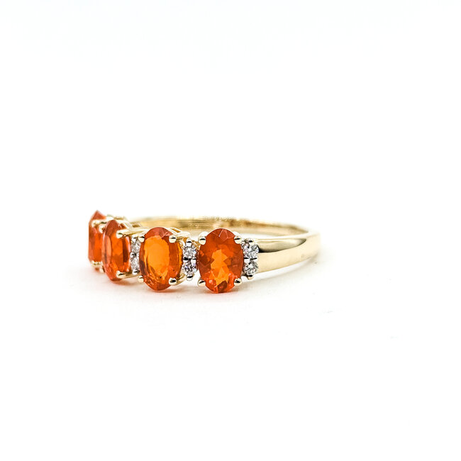 Ring 4-Stone .05ctw Round Diamonds 1.20ctw Fire Opal 14ky 6mm Sz8 2.52g 225100038