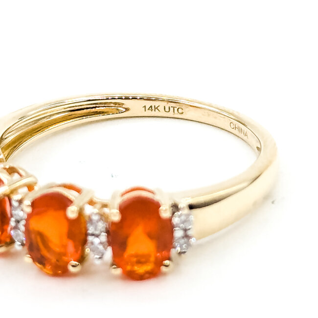 Ring 4-Stone .05ctw Round Diamonds 1.20ctw Fire Opal 14ky 6mm Sz8 2.52g 225100038