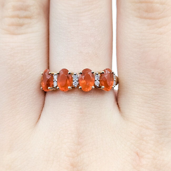 Ring 4-Stone .05ctw Round Diamonds 1.20ctw Fire Opal 14ky 6mm Sz8 2.52g 225100038